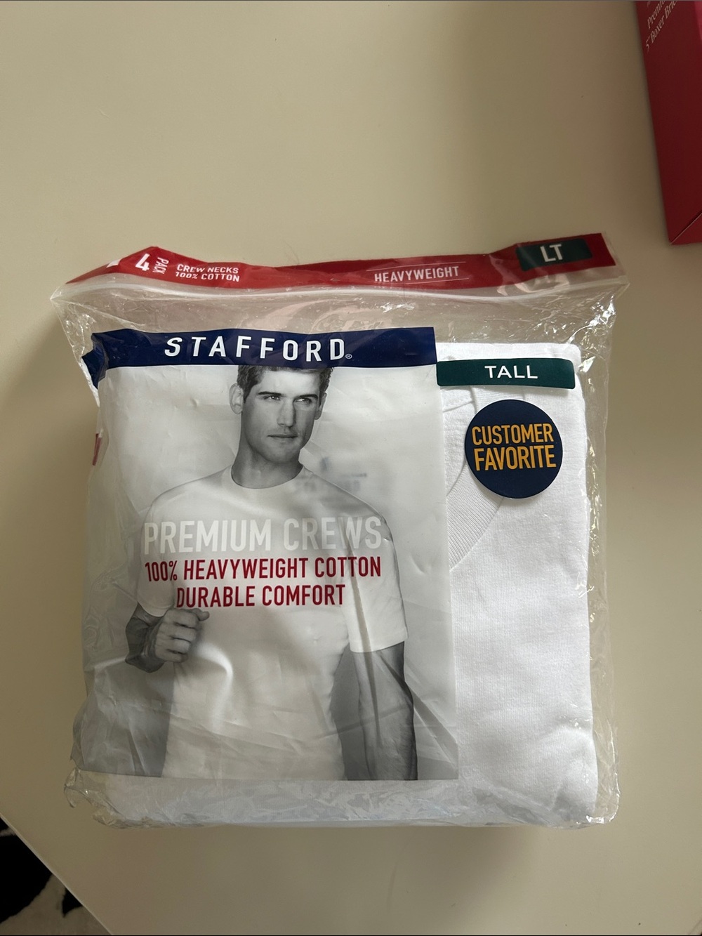 Stafford Premium Crews Tall White T-Shirts - Pack